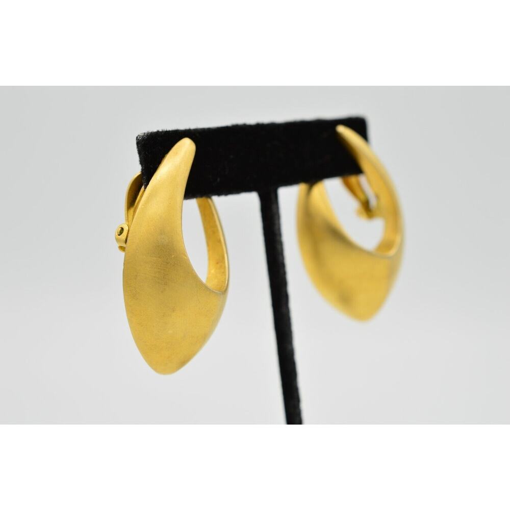 Givenchy Vintage Clip On Earrings Brushed Gold Chunky Runway Signed 1980s BinH - Picture 3 of 12